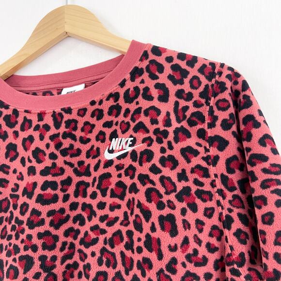 NIKE Women's Leopard Print Pullover Sweater XS Cheetah Red Pink Athleisure - Picture 4 of 5